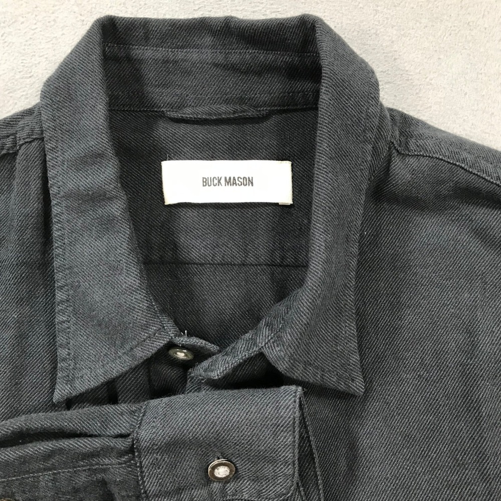 Buck Mason Button Down Shirt Men's Medium Gray Cotton Twill Long Sleeve BM13025